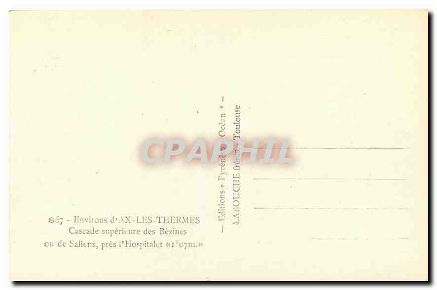 CPA Environs d'Ax les Thermes Cascade superieure des Bezines  — Rückseite