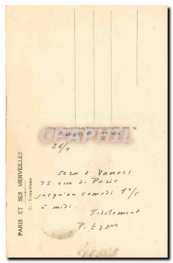CPA Paris et ses Merceilles Notre Dame  — Verso