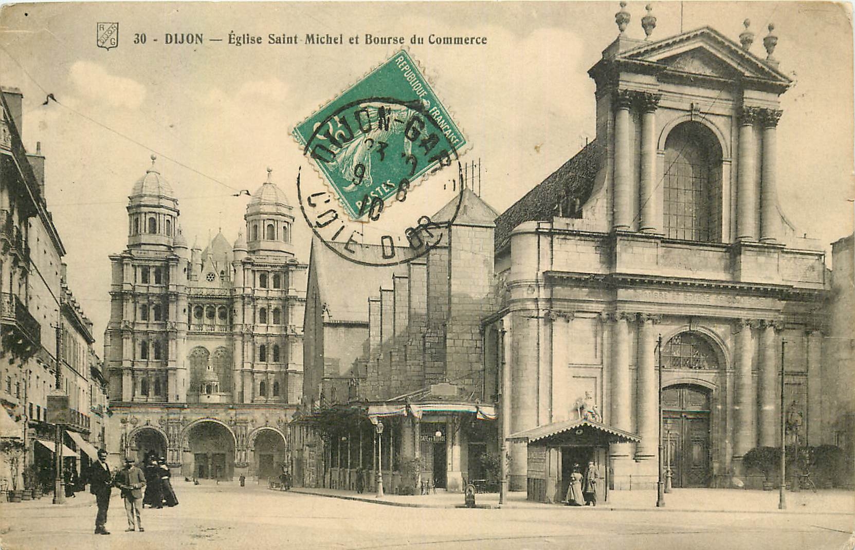 CPA Dijon Eglise Saint Michel et Bours du Commerce 