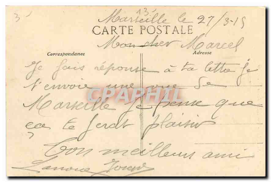CPA Marseille Fontaine Jules Cantini  — Rückseite