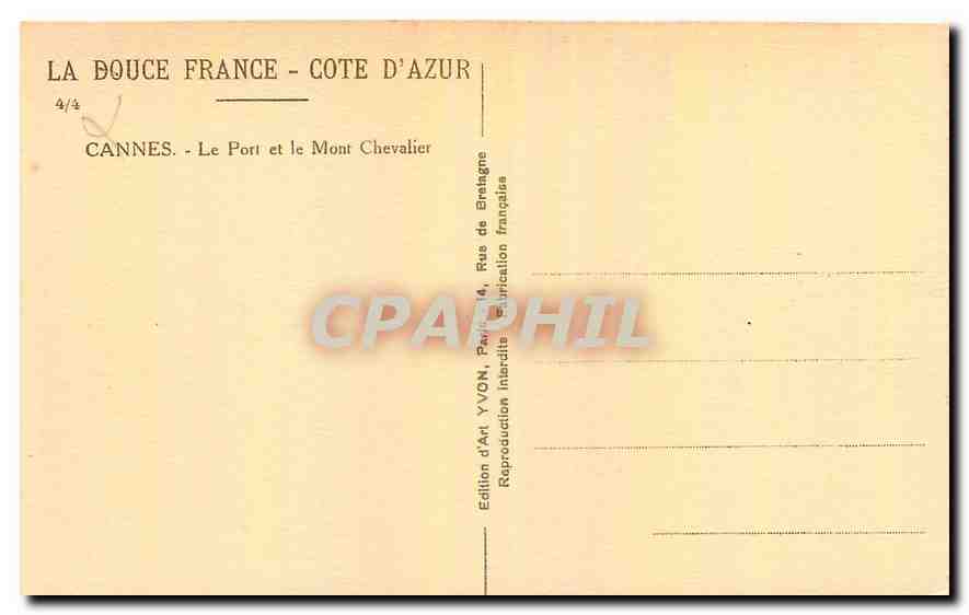 CPA Cannes Le Port et le Mont Chevalier  — Rückseite