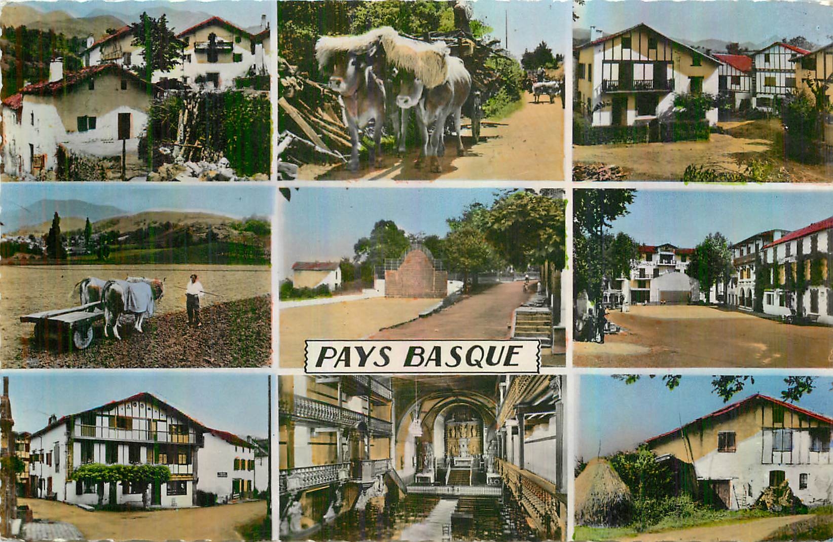 CPA Pays Basque de G a D Paysage Basque Le Passage du Rouleau Maison Basque a Sare Le Fontain Eglise