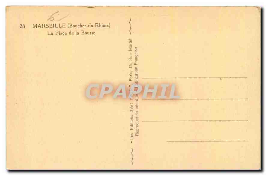 CPA Marseille Bouches du Rhone La Place de la Bourse  — Rückseite