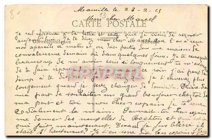 CPA Marseille La Bourse  — Rückseite