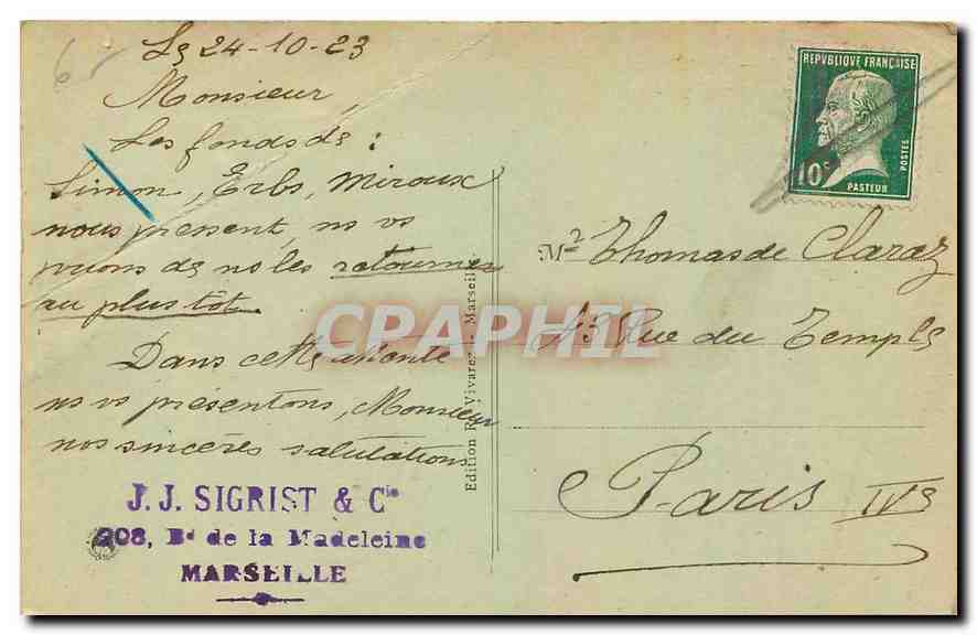 CPA Marseille Porte d'Aix  — Verso