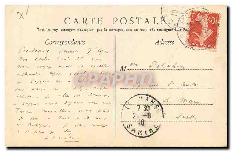 CPA Bordeaux Tour et Eglise St Michel  — Verso