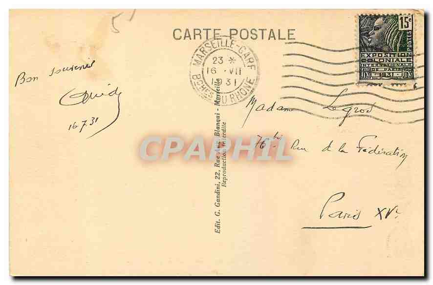 CPA Marseille Les Ascenseurs et N D de la Garde  — Rückseite