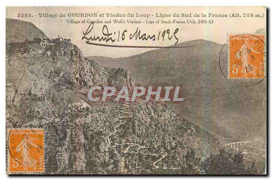 Village de GOURDON et Viaduc du Loup — Ligne du Sud de la France (Alt. 758 m.)