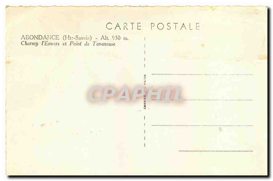CPA Abondance Hte Savoie Charmy l'Envers et Point de Tavaneuse  — Rückseite