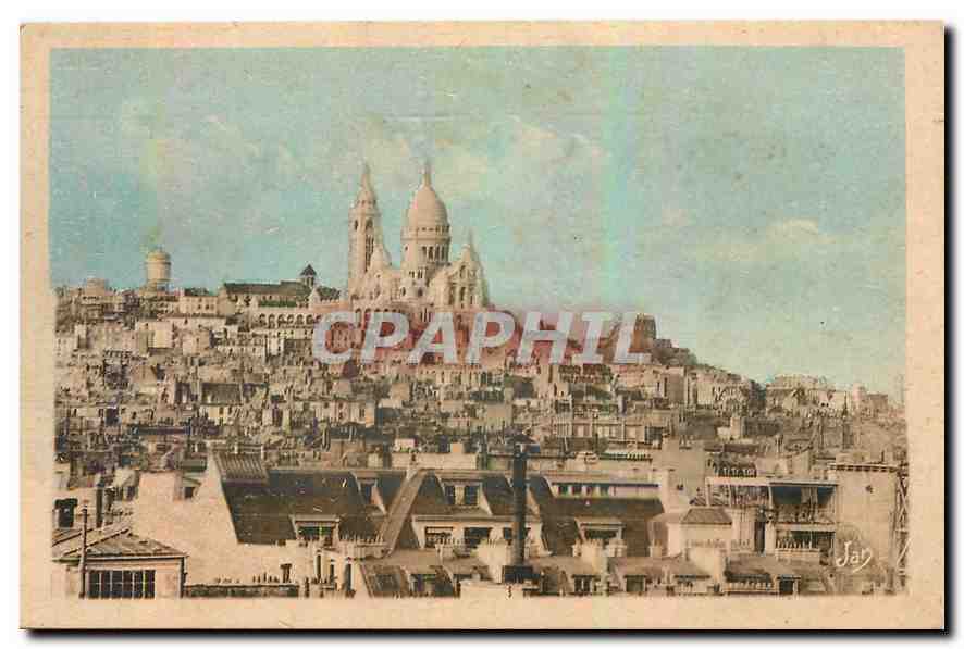 CPA Paris Vue sur la Butte Montmartre La Basilique du sacre Coeur et l'Eglise Saint Pierre de Montma