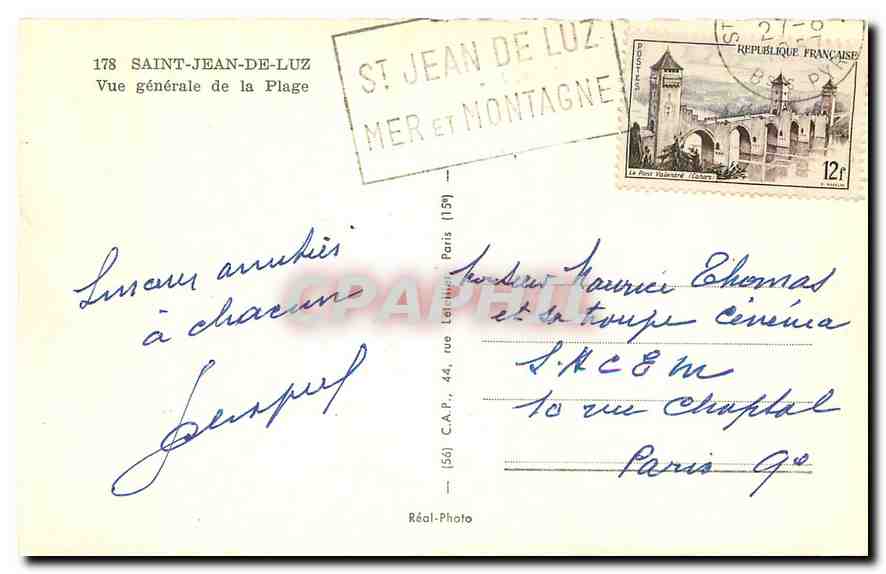 Saint-Jean-de-Luz — Vue générale de la Plage — C.A.P. n°178 — Rückseite