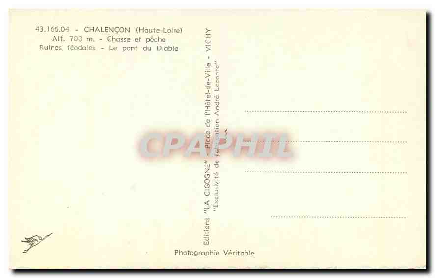 CPA Chalencon Haute Loire Chasse et Peche Ruines feodales le pont du Diable  — Rückseite