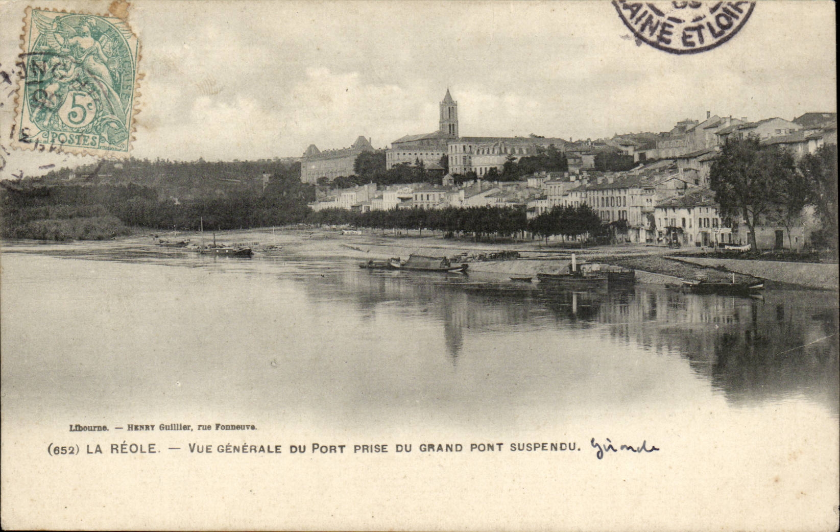 La Reole CPA Vue generale du port prise du grand port suspendu