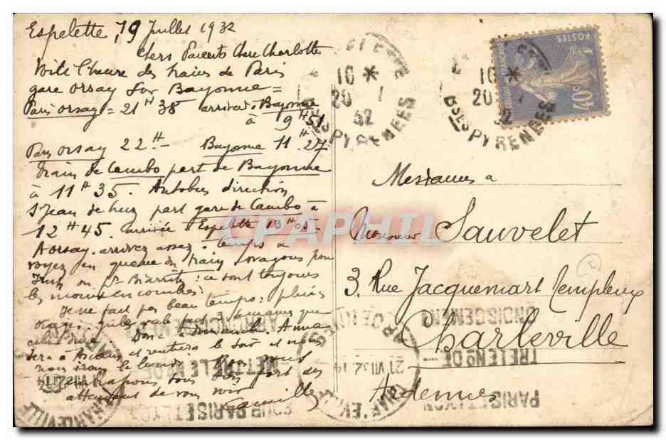 Biarritz CPA Port vieux et Basta (etude) — Verso