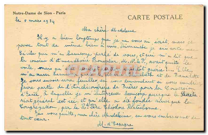 CPA Paris Notre Dame de Sion  — Rückseite