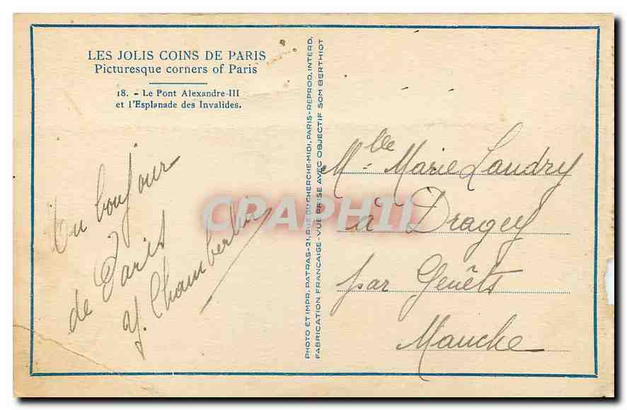 CPA Les Jolis Coins de Paris le Pont Alexandre III et l'esplanade des Invalides  — Rückseite