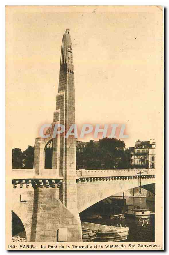 CPA Paris le Pont de la Tournelle et la Statue de Ste Genevieve 