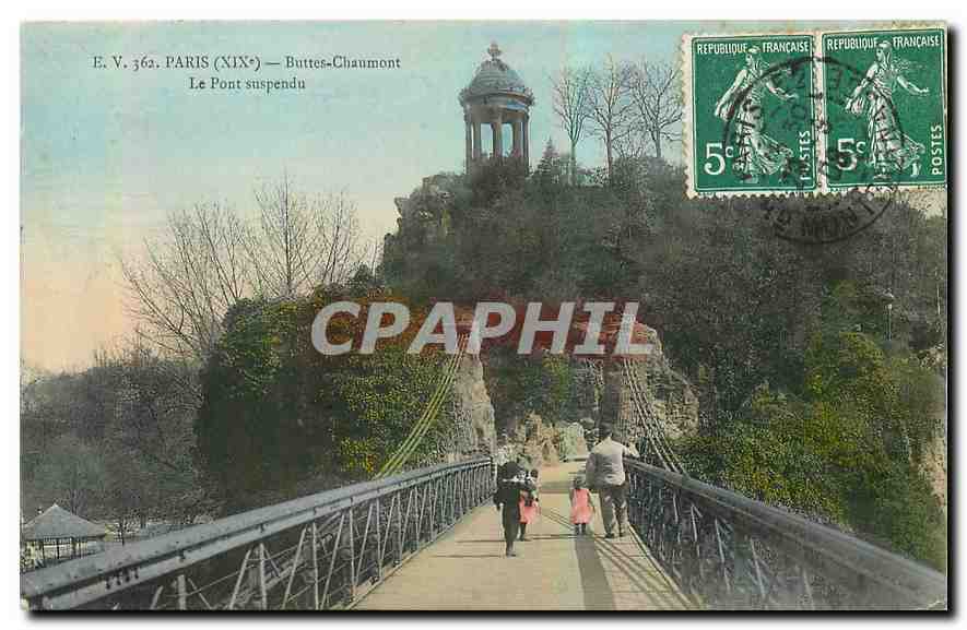 CPA Paris XIX Buttes Chaumont le Pont suspendu 