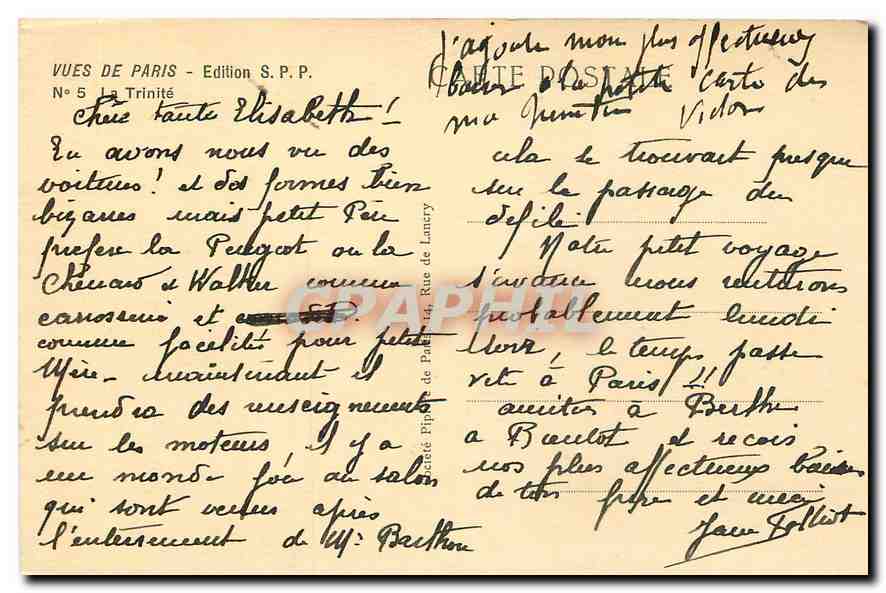 CPA Vues de Paris la Trinite  — Rückseite