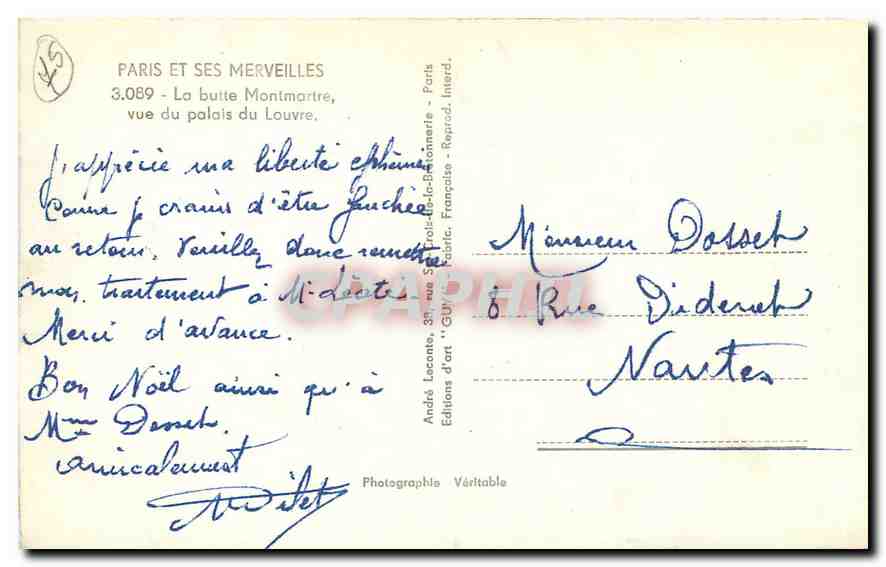 CPA Paris et ses Merveilles la Butte Montmartre vue du Palais du Louvre  — Verso