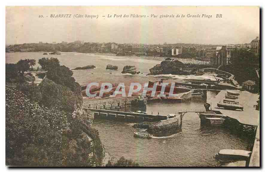 Blarritz (Côte basque) — Le Port des Pêcheurs — Vue générale de la Grande Plage BR