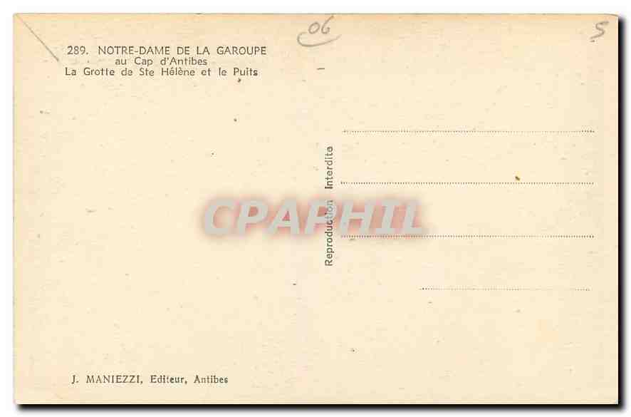 CPA Notre Dame de la Garoupe au Cap d'Antibes la Grotte de Ste Helene et le Puits  — Rückseite