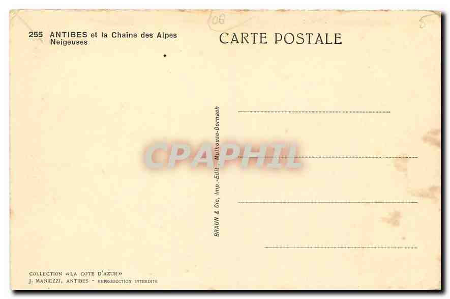 CPA Antibes et la Chaine des Alpes Neigeuses  — Rückseite