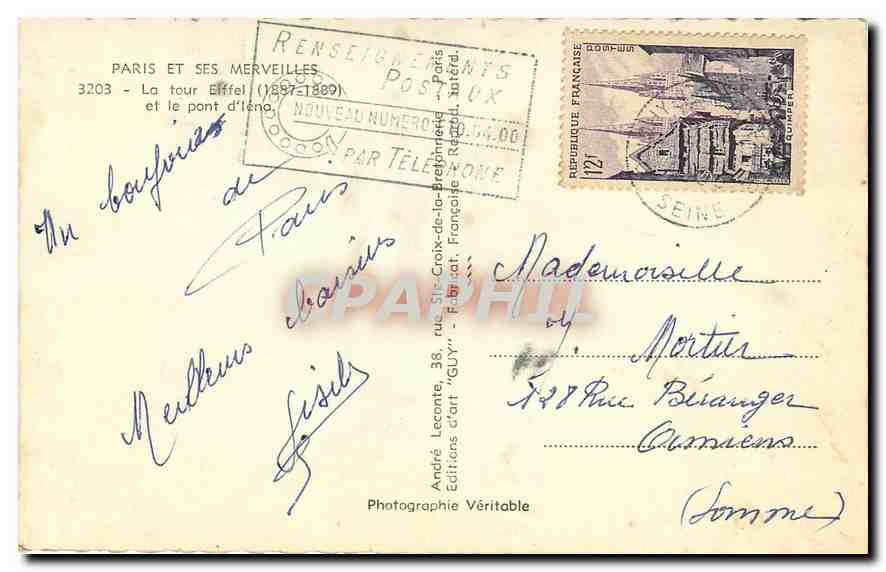 CPA Paris et ses Merveilles la Tour Eiffel 1887 1889 et le Pont d'Iena  — Rückseite