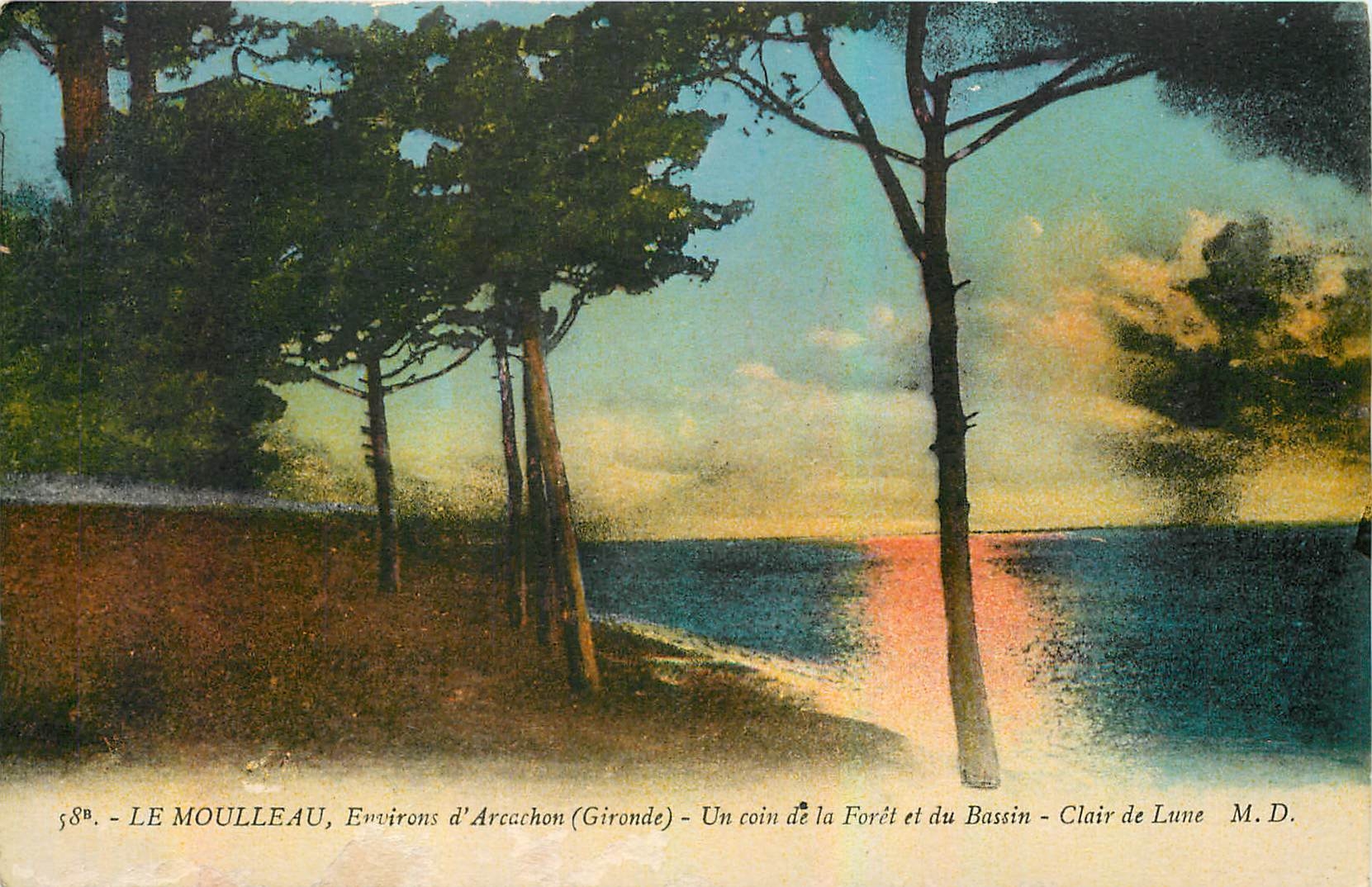 LE MOULLEAU, Environs d'Arcachon (Gironde) — Un coin de la Forêt et du Bassin — Clair de Lune — M.D.