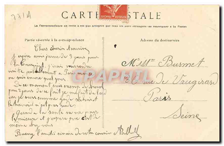 CPA Palais de Fontainebleau la Grille d'Honneur et la Cour des Adieux  — Rückseite