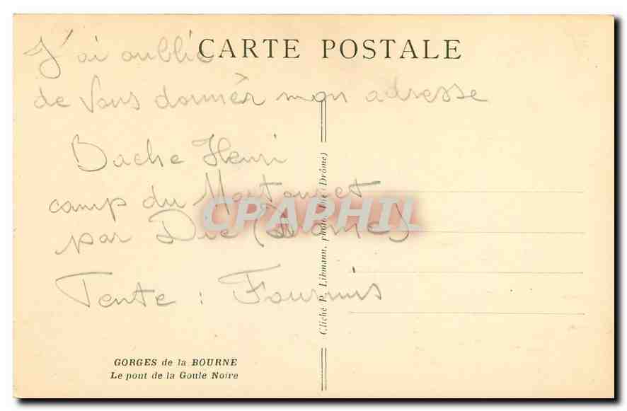 CPA Gorges de la Bourne Le pont de la Goule Noire  — Rückseite