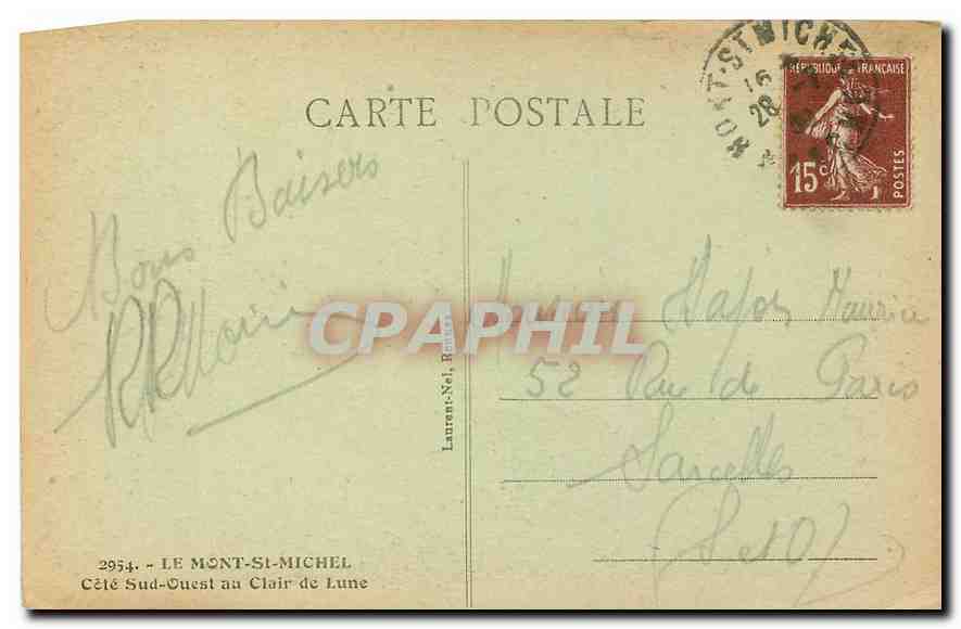 Mont-Saint-Michel — Clair de Lune — éditeur Laurent-Nel, n°2954 — Rückseite