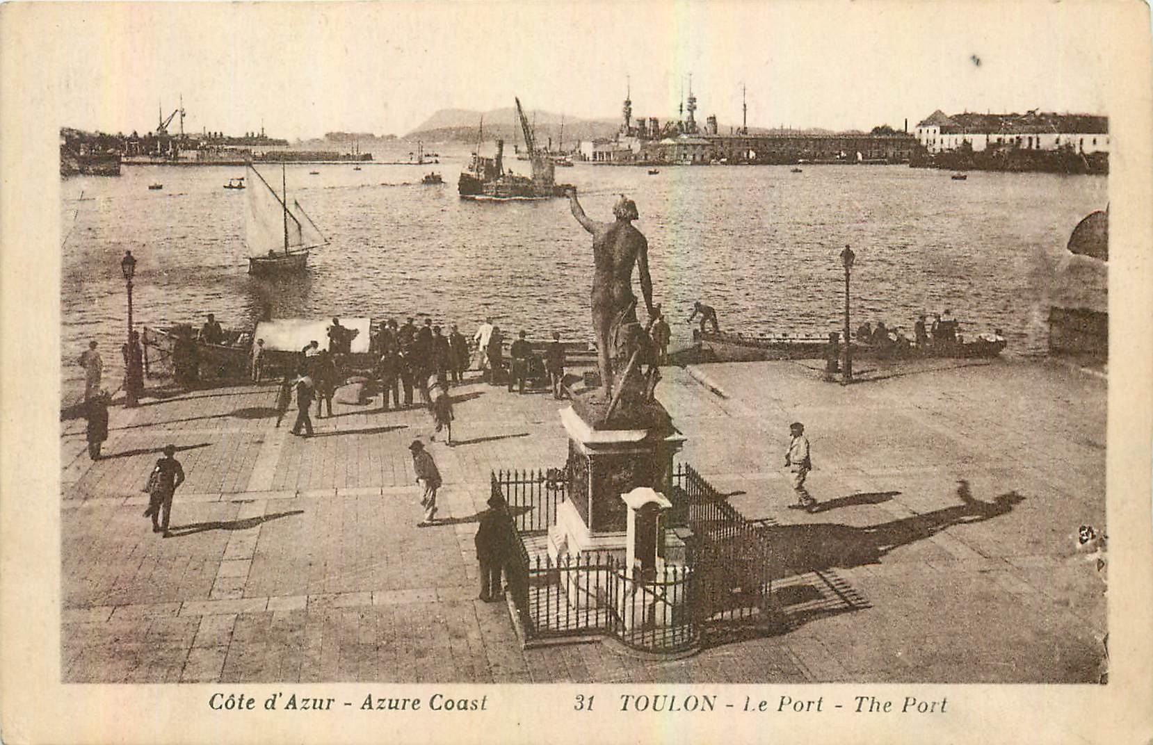 Toulon - Le Port — Vue du port avec statue et bateaux — Imp. Gensolen, n°31