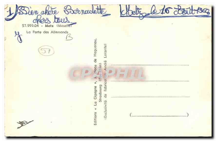 CPA Metz Mosette La Porte des Allemands  — Rückseite