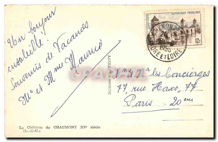 CPA Le Chateau de Chaumont XV siecle L et C  — Verso