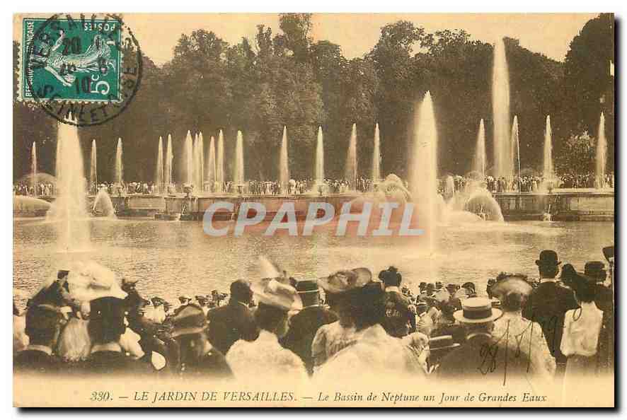 Der Garten von Versailles — Der Neptunbrunnen an einem Tag der großen Wasser — Verlag Mme Moreau — Versailles