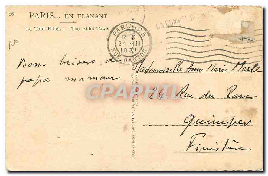CPA Paris en flanant La tour Eiffel  — Rückseite