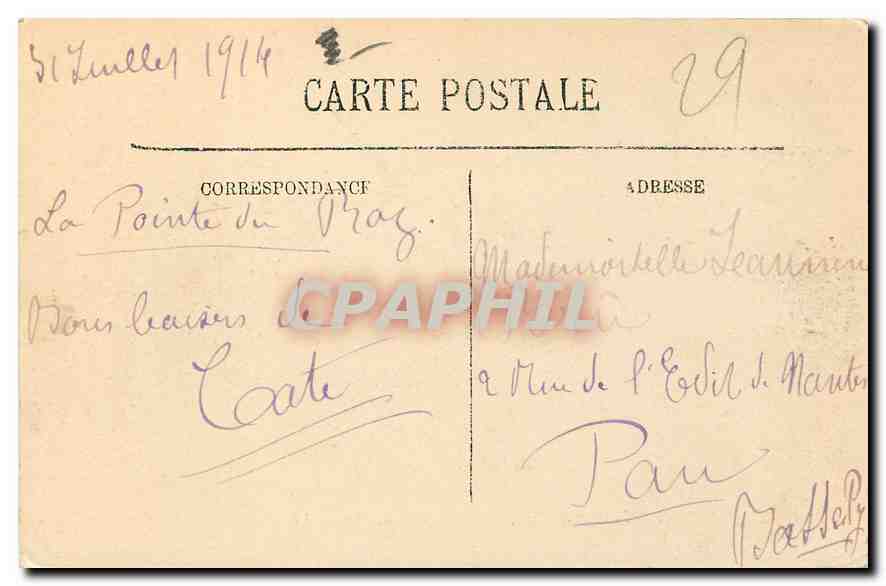 CPA La Pointe du Raz la Baie des Trapasses et la Pointe du Van  — Rückseite