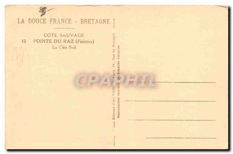 CPA La Douce France Bretagne Cote Sauvage Pointe du Raz Finistere la Cote Sud  — Rückseite