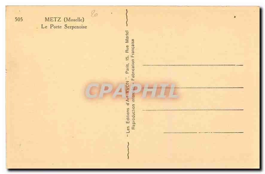 CPA Metz Moselle le porte Serpenoise Tramway — Rückseite