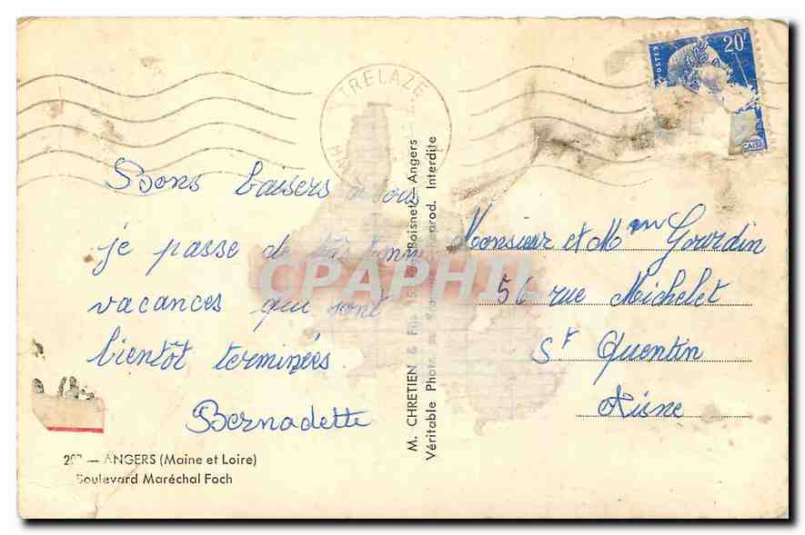 CPA Angers Maine et Loire Boulevard Marechal Foch  — Rückseite