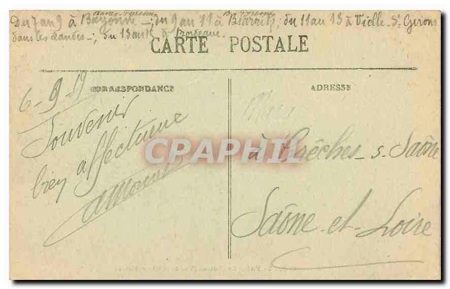 Pau - Le Château (Vue de la Basse-Plante) — C.C. - 4 — éditeur S. Huret — Rückseite