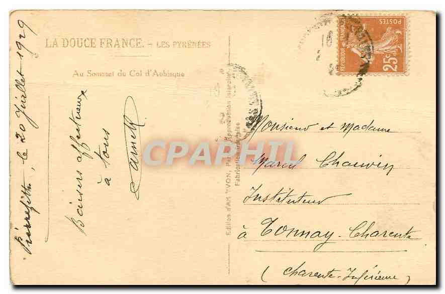 CPA La Douce France les Pyrenees au sommet du col  — Rückseite