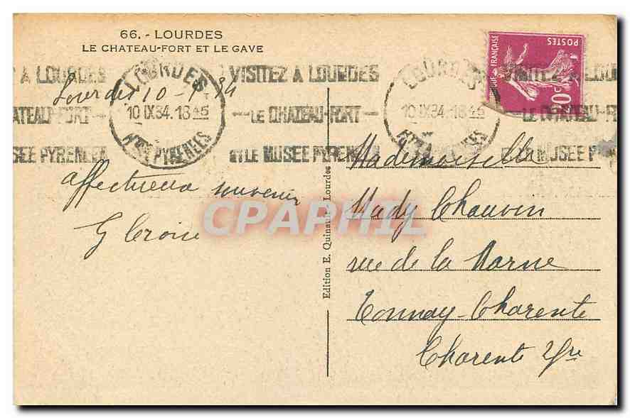CPA Lourdes le Chateau fort et le Gave  — Verso