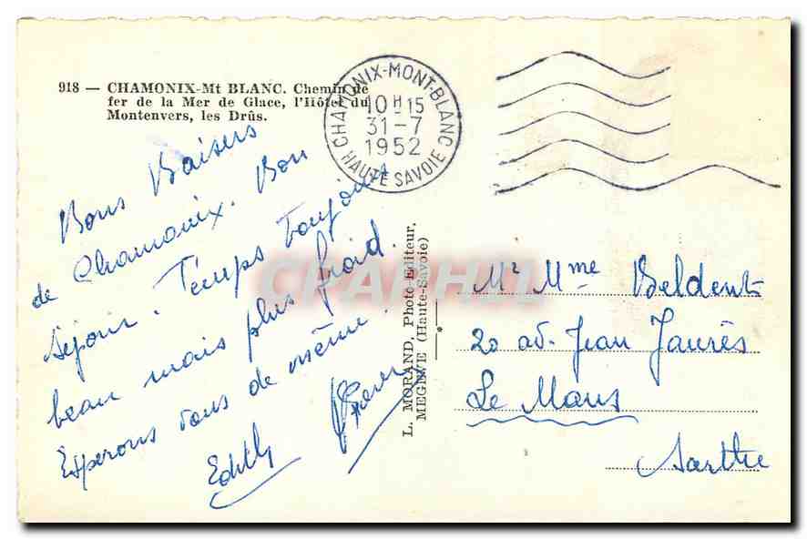 CPA Chamonix Mt Blanc chaminee de foer de la mer de Glace l'Hotel du Montenvers les Drus  — Verso