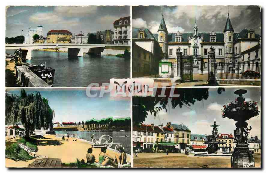 CPM Melun Le Pont Leclerc l'hotel de ville la piscine la place Saint Jean 