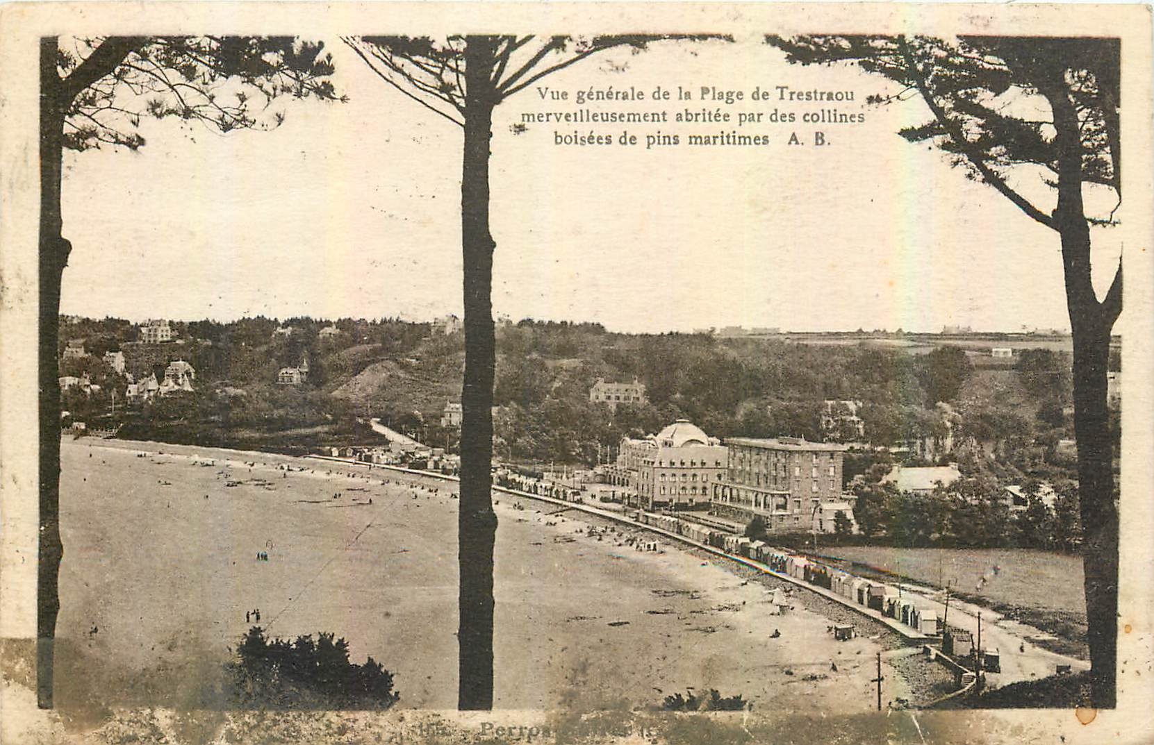 CPA Vue generale de la Plage de Trestraou merveilleusement abritee par des collines boisees de pins 