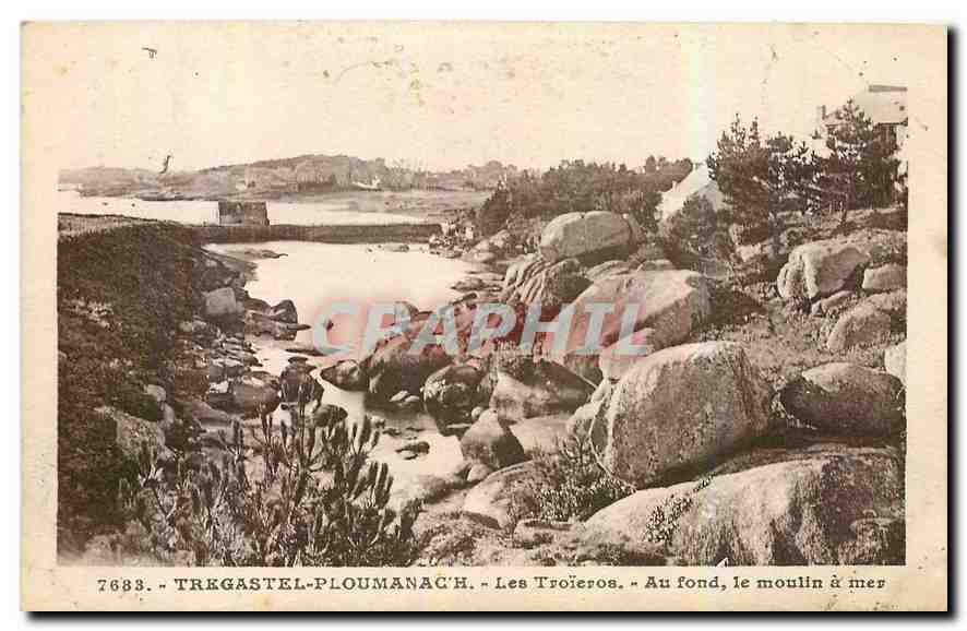 CPA Tregastel Ploumanach Les Troieros au fond le moulin a mer 