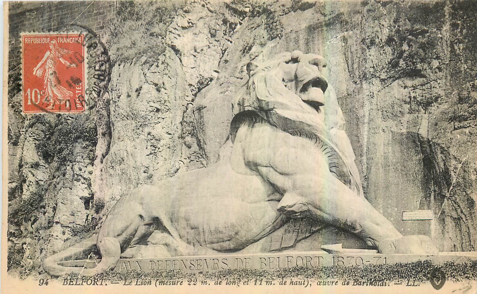 Belfort — Le Lion (mesure 22 m. de long et 11 m. de haut), œuvre de Barinotat. — LL.