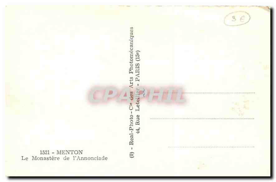 CPA Menton Le Monastere de l'Annonciade  — Rückseite